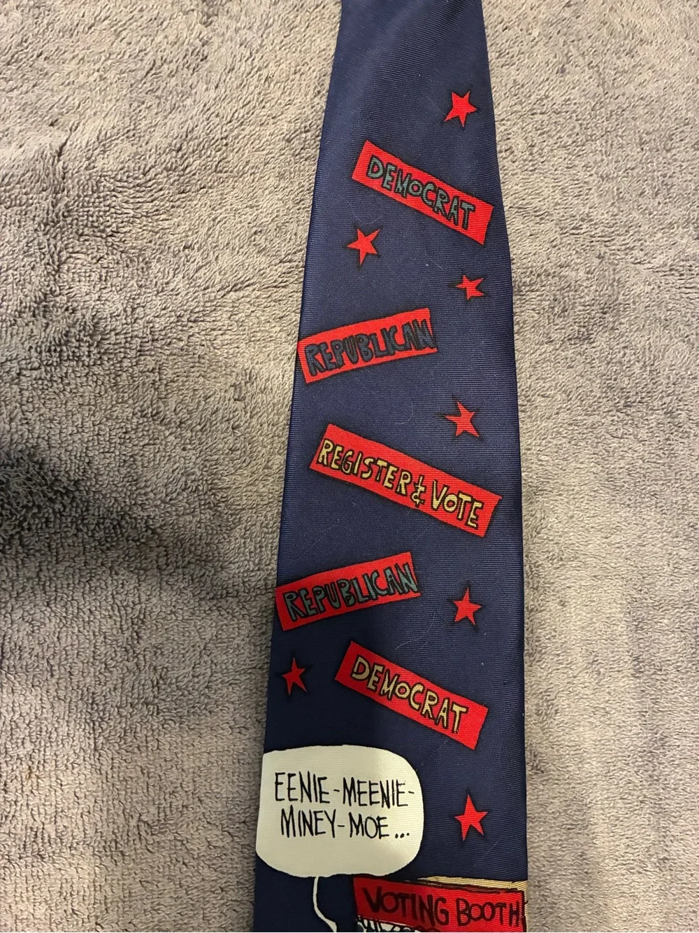 Vintage TeeHee Political Humor Necktie 100% Silk 90s Satire Novelty Navy & Red